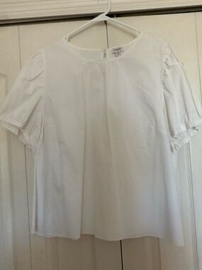J. Crew White Short Puff-Sleeve Round Neck Blouse
